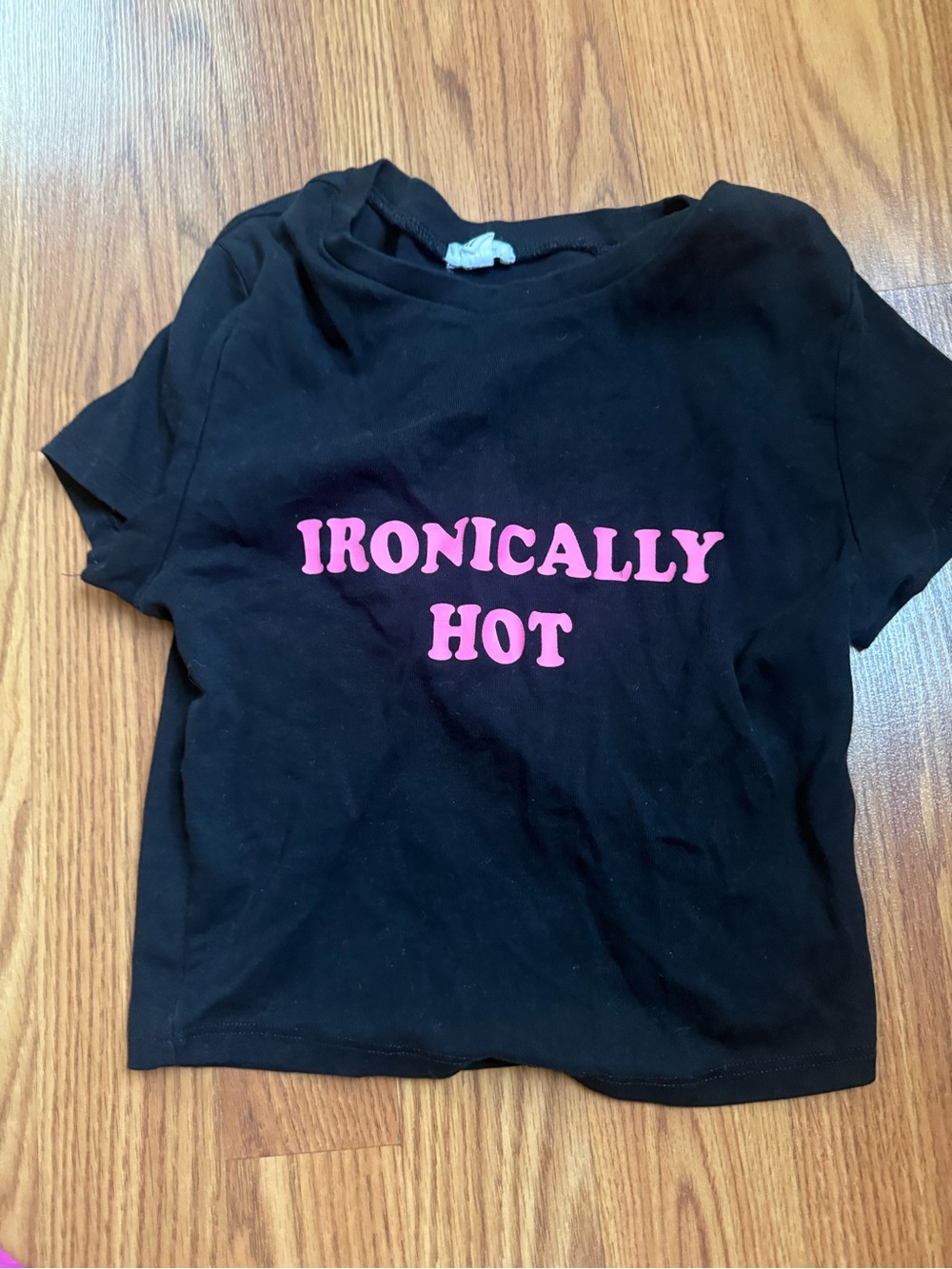 Garage Black Tee with Pink "IRONICALLY HOT" Graphic